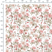 Tissu - Roses et baies sur fond blanc