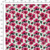 Tissu - Fleurs roses sur fond vert clair