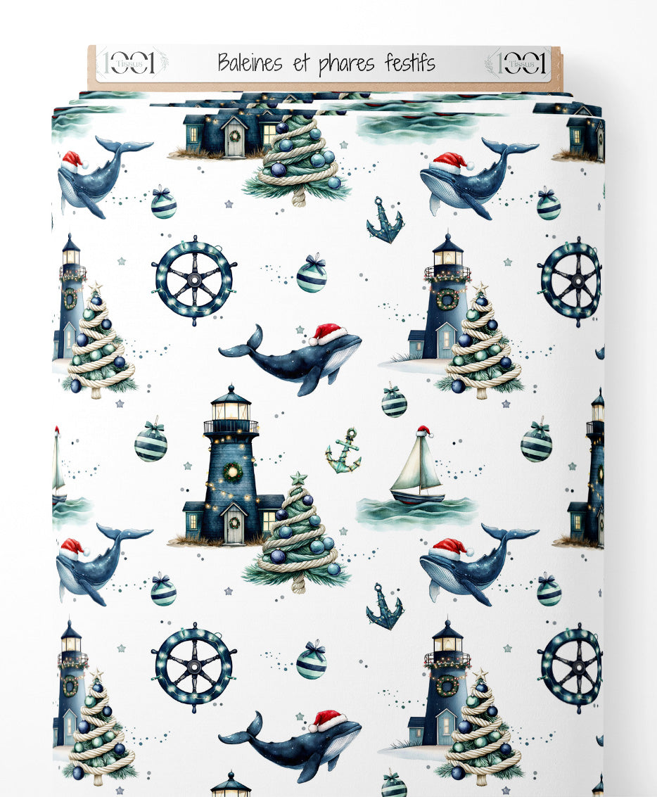Tissu - Baleines et phares festifs