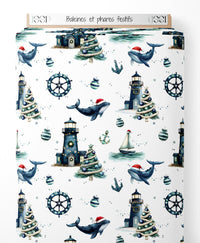 Tissu - Baleines et phares festifs