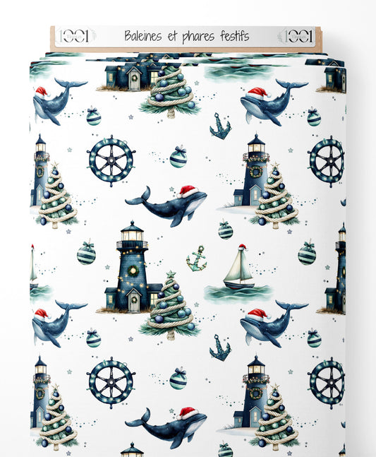 Tissu - Baleines et phares festifs