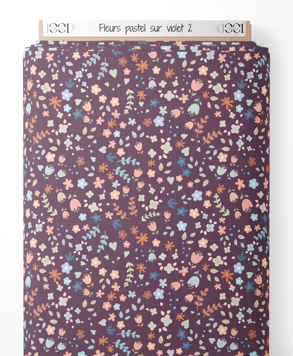 Tissu - Fleurs pastel sur violet 2