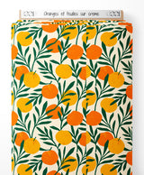 Tissu - Oranges et feuilles sur crème
