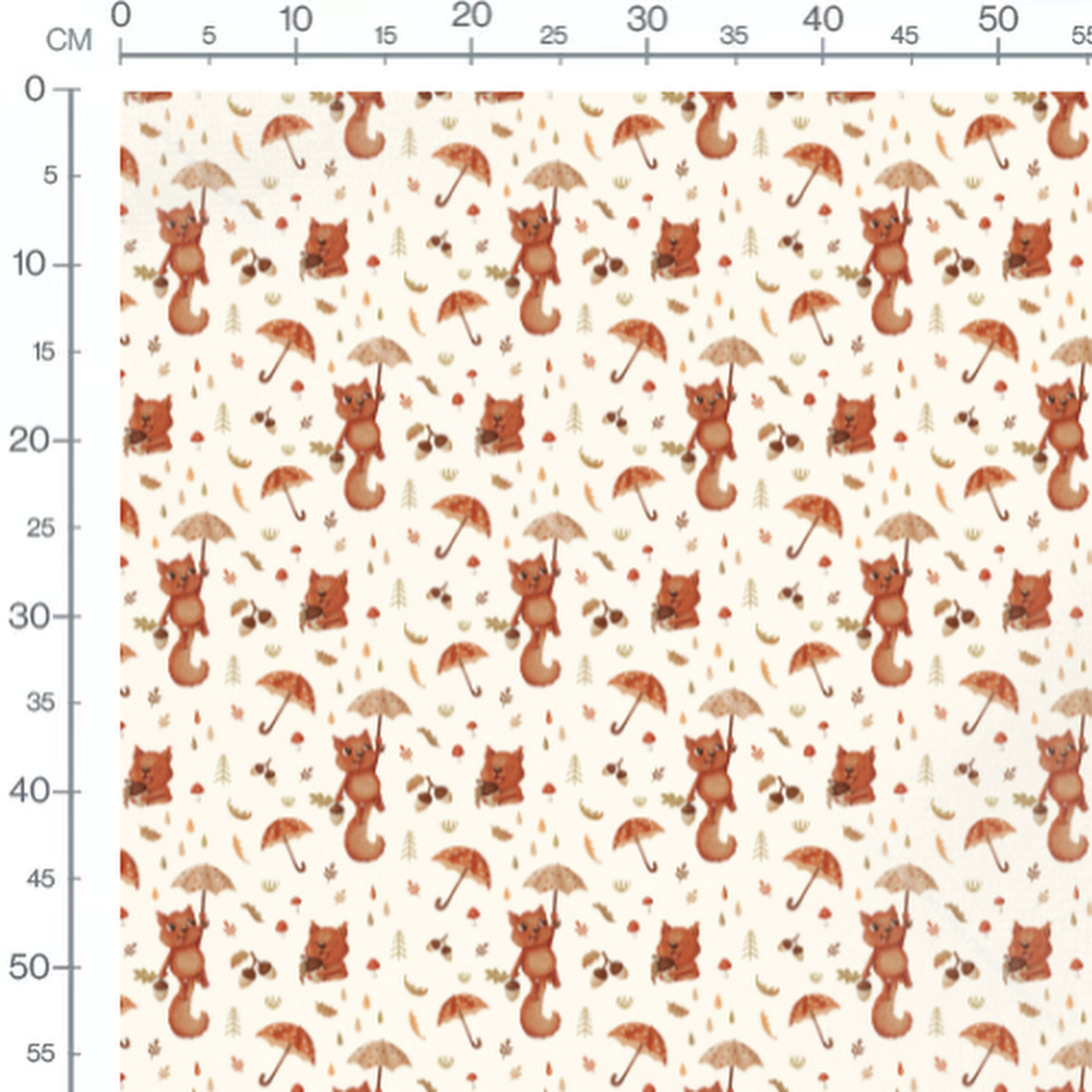 Tissu - Écureuils et parapluies colorés