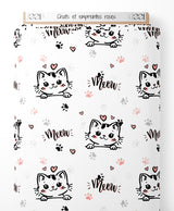 Tissu - Chats et empreintes roses