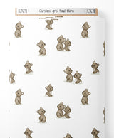 Tissu - Oursons gris sur fond blanc