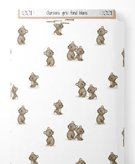 Tissu - Oursons gris sur fond blanc