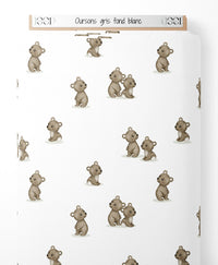 Tissu - Oursons gris sur fond blanc