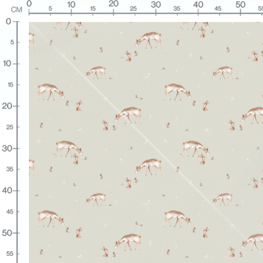Tissu - Faons et lapins sur fond vert