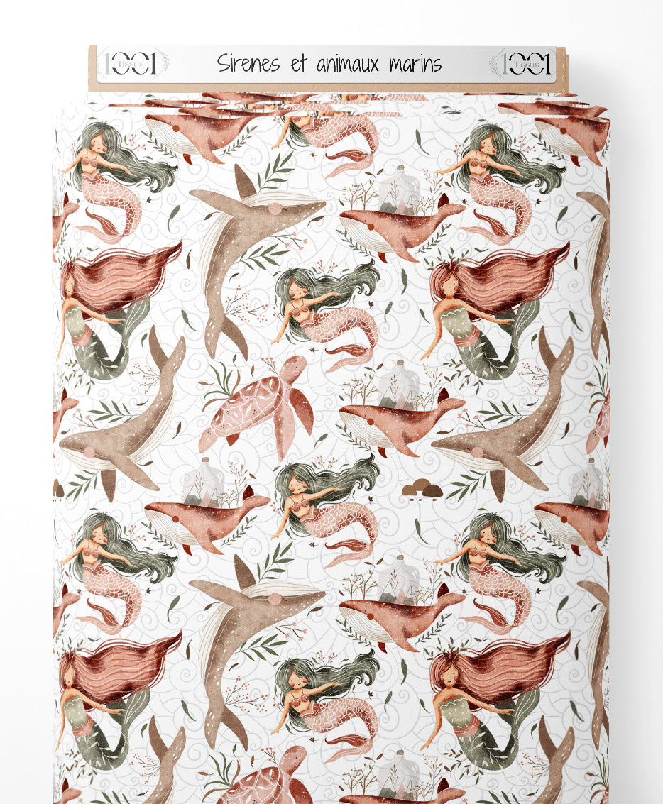 Tissu - Sirènes et animaux marins