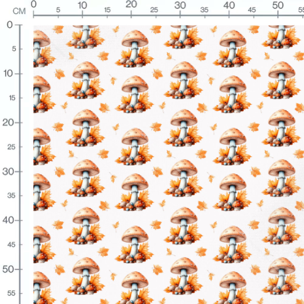 Tissu - Champignons et feuilles orange