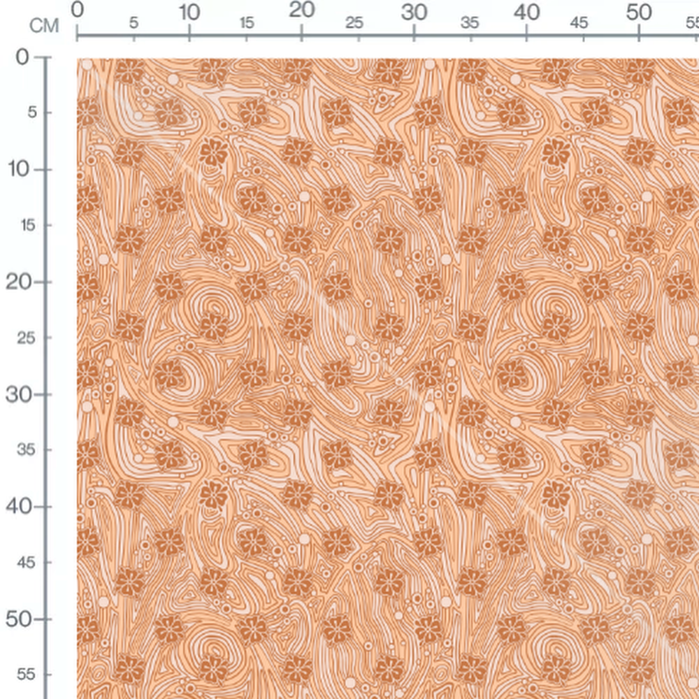 Tissu - Fleurs orange sur fond beige