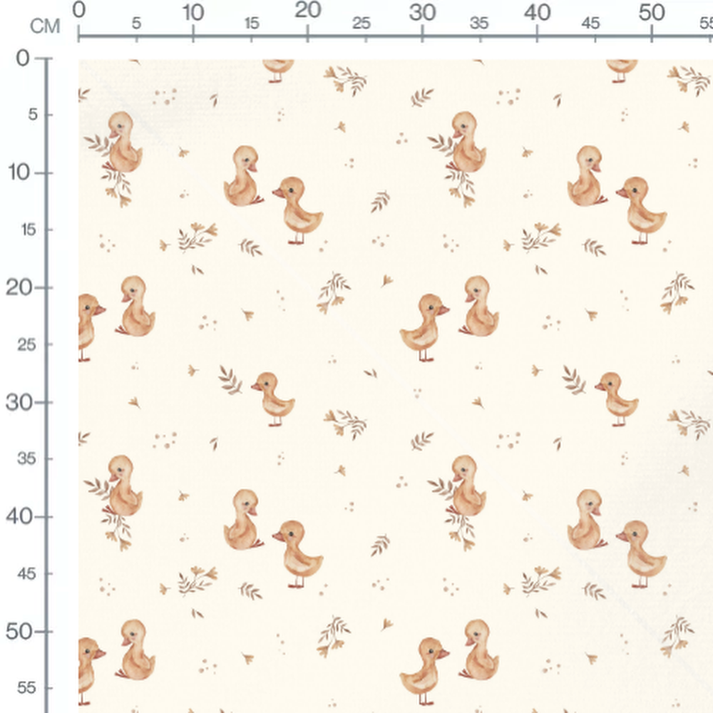 Tissu - Canetons et feuillages beige