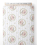Tissu - Lapins gris et œufs roses carreaux