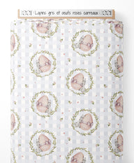 Tissu - Lapins gris et œufs roses carreaux