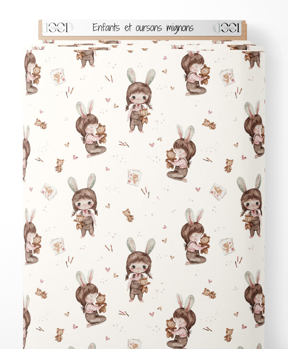 Tissu - Enfants et oursons mignons