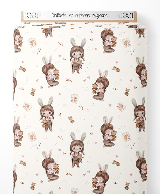 Tissu - Enfants et oursons mignons