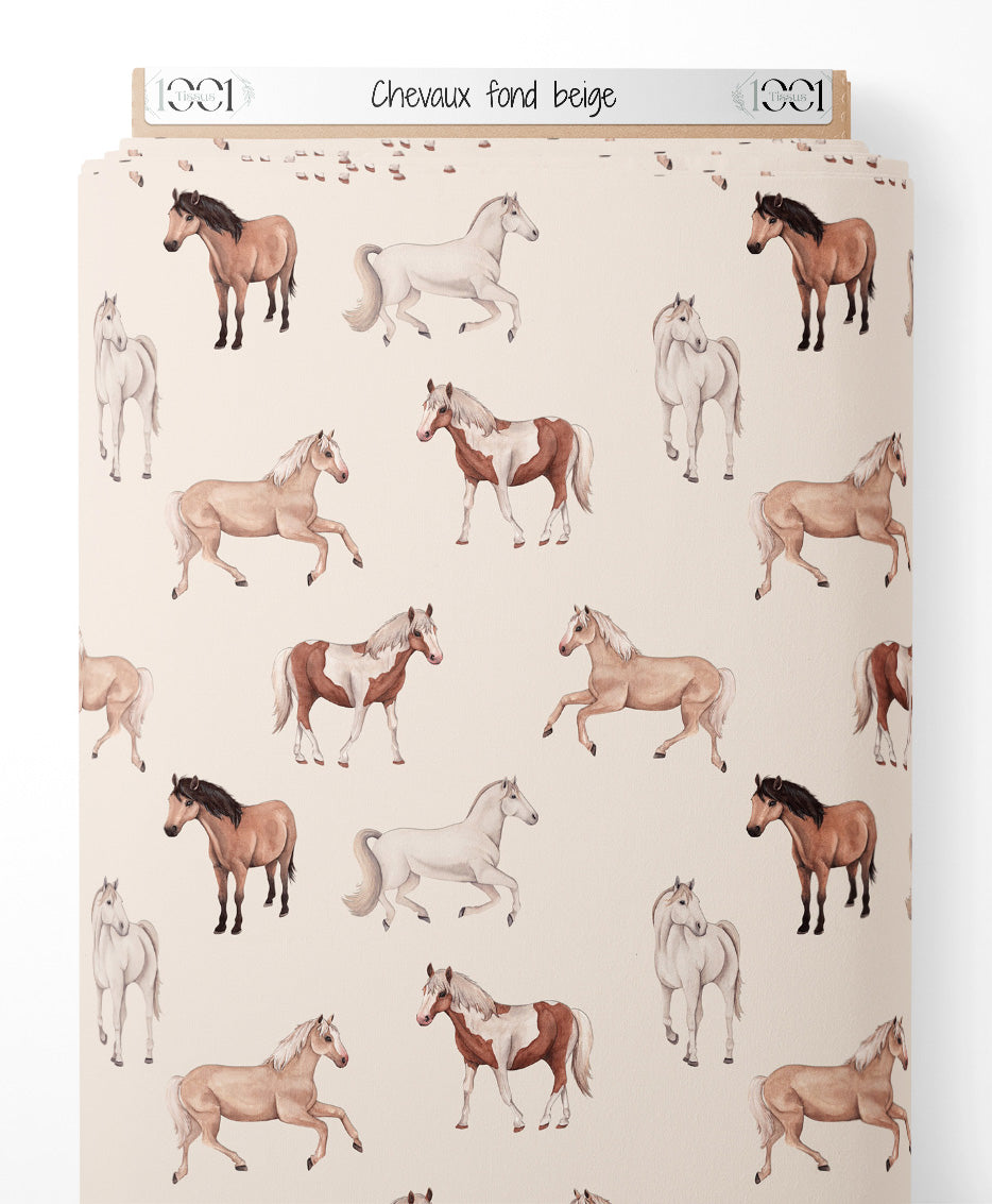 Tissu - Chevaux sur fond beige