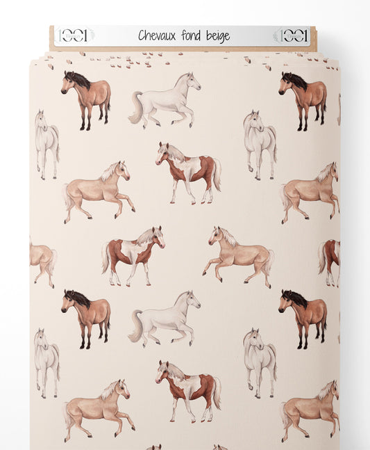 Tissu - Chevaux sur fond beige