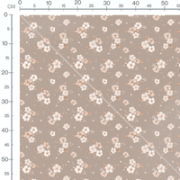 Tissu - Fleurs blanches et feuillage beige