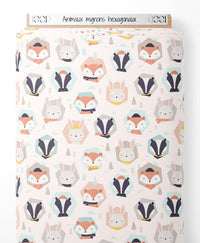 Tissu - Animaux mignons hexagonaux