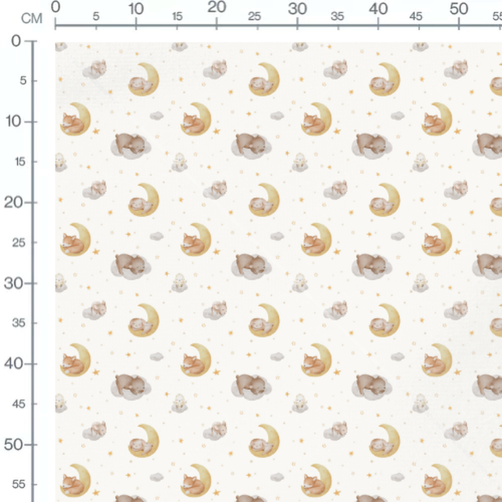 Tissu - Animaux endormis sur lunes
