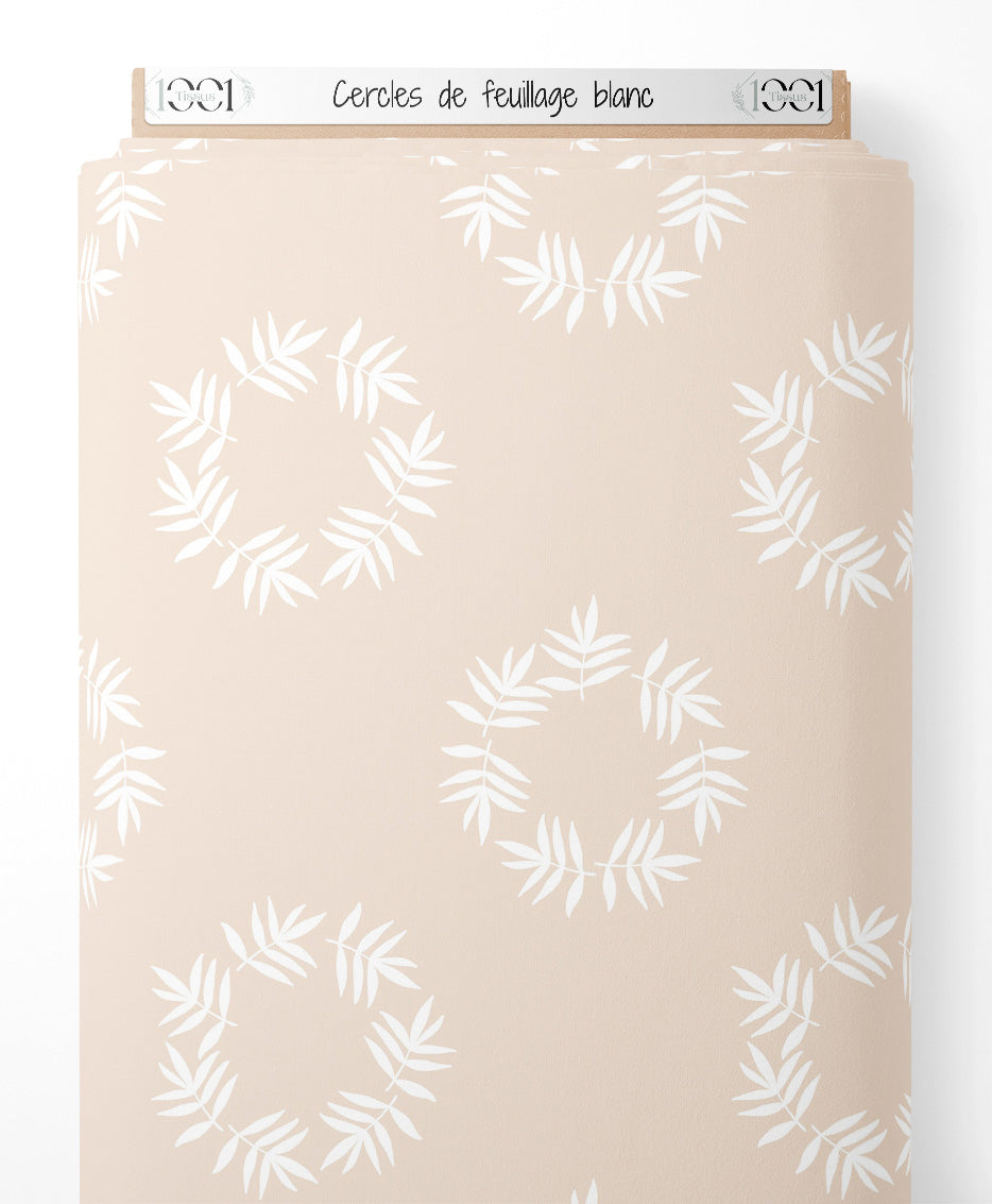 Tissu - Cercles de feuillage blanc