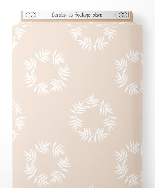 Tissu - Cercles de feuillage blanc