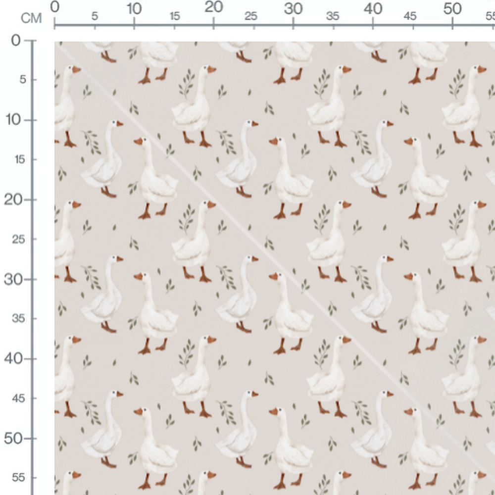Tissu - Oies blanches sur fond beige