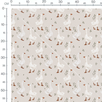 Tissu - Oies blanches sur fond beige