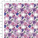Tissu - Fantômes et citrouilles roses