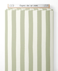 Tissu - Rayures olive sur crème