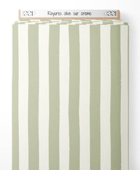 Tissu - Rayures olive sur crème