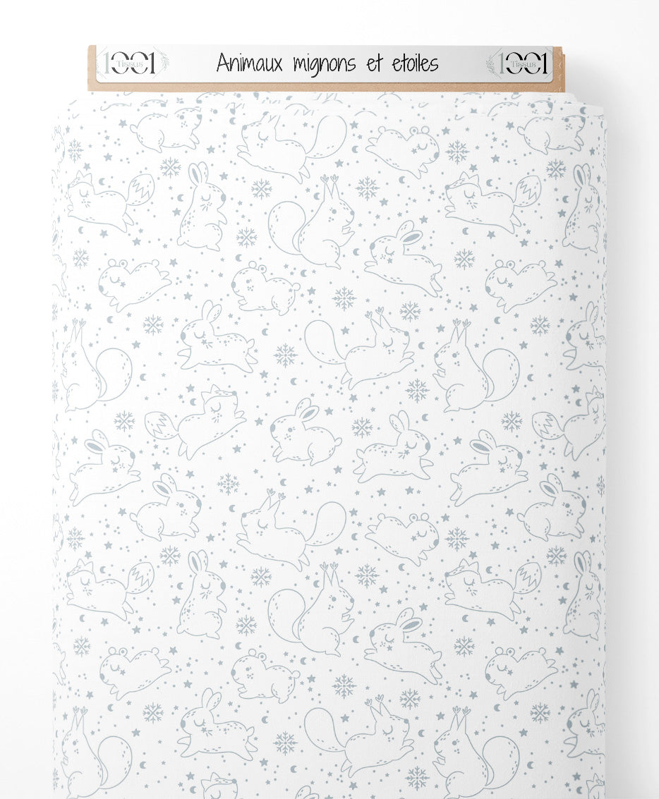 Tissu - Animaux mignons et étoiles