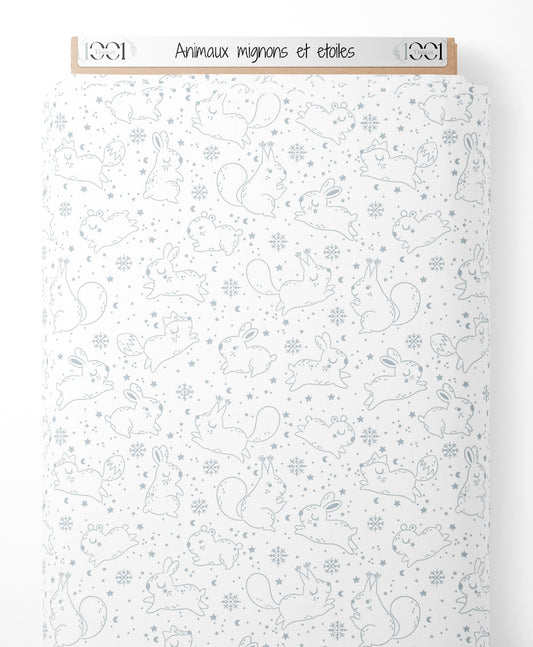 Tissu - Animaux mignons et étoiles