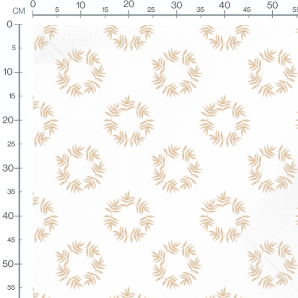 Tissu - Feuilles beiges sur blanc