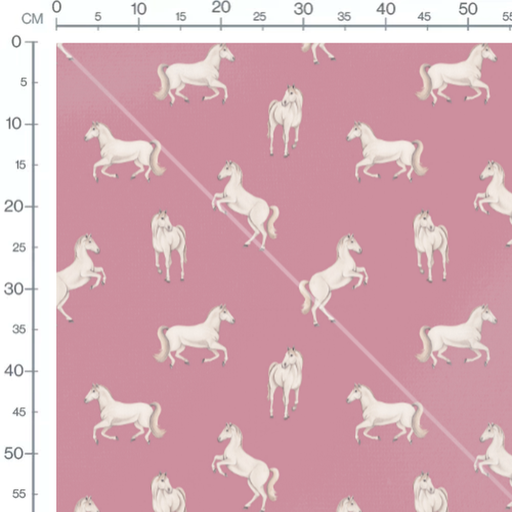 Tissu - Chevaux blancs sur rose