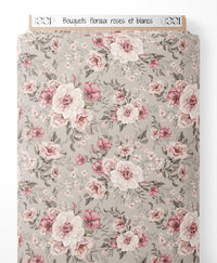 Tissu - Bouquets floraux roses et blancs