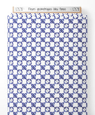 Tissu - Fleurs géométriques bleu foncé