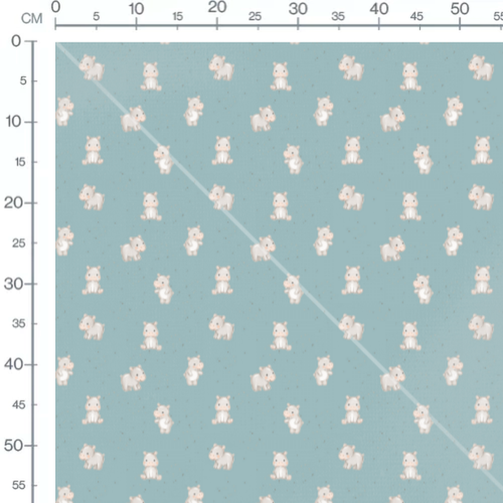 Tissu - Hippopotames mignons sur bleu