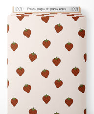 Tissu - Fraises rouges et graines noires