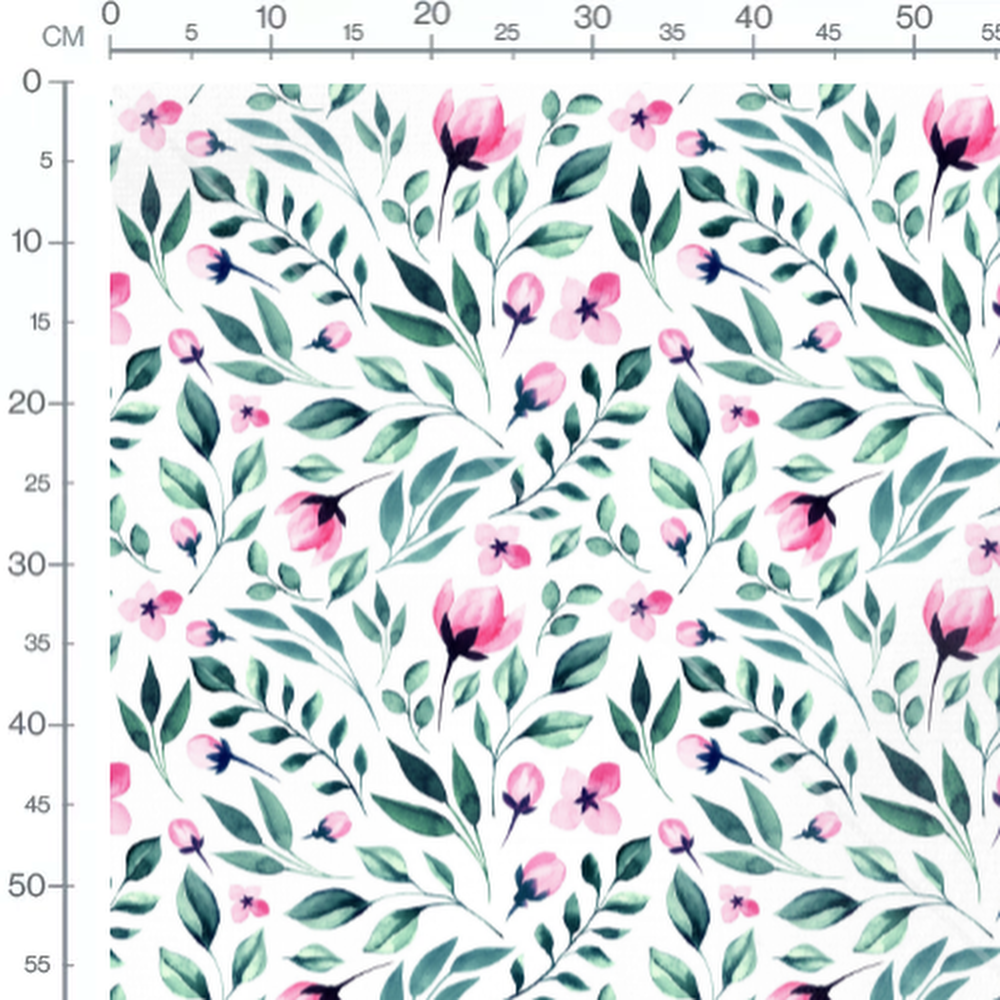Tissu - Fleurs roses sur fond blanc 4