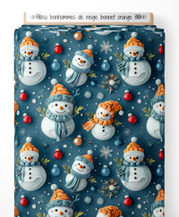 Tissu - bonhommes de neige bonnet orange 3D