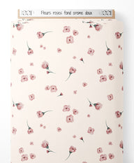 Tissu - Fleurs roses sur fond crème doux