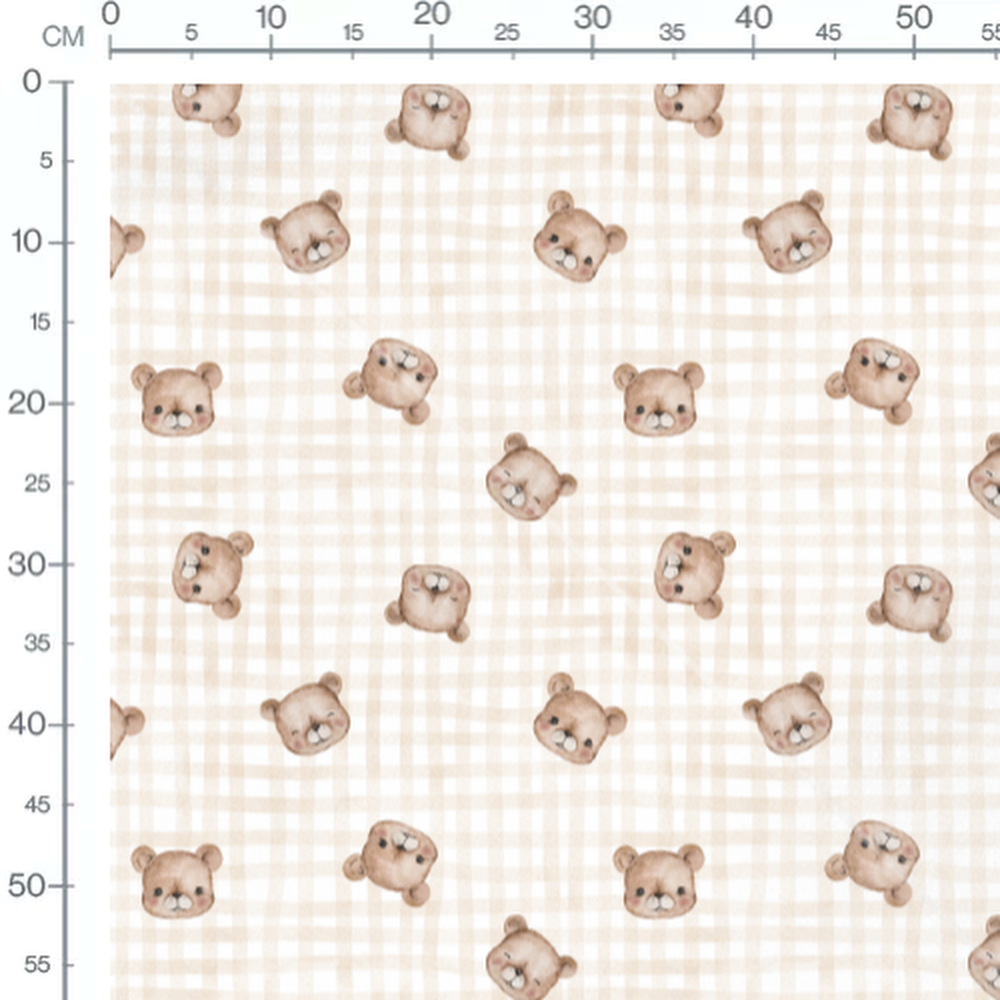 Tissu - Oursons sur fond à carreaux beige