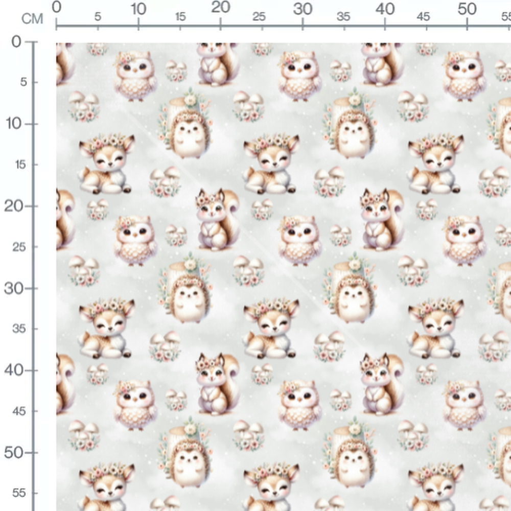 Tissu - Animaux mignons et fleurs