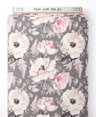 Tissu - Fleurs pastel sur fond gris