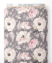 Tissu - Fleurs pastel sur fond gris