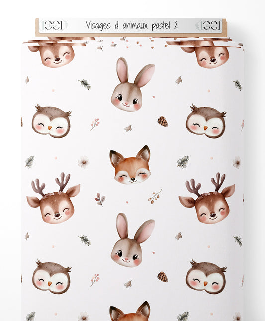 Tissu - Visages d'animaux pastel 2