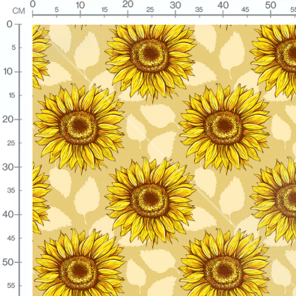 Tissu - Tournesols jaunes sur fond beige
